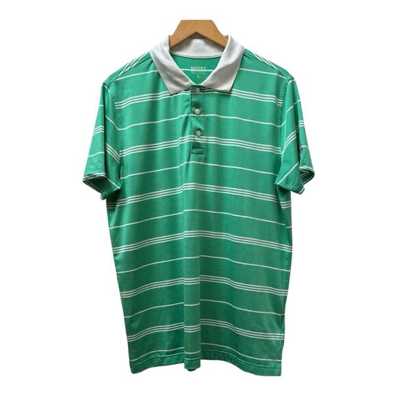 Brooks Brother Green and White Stripe Active  Preppy Polo Shirt Size L - Picture 1 of 8